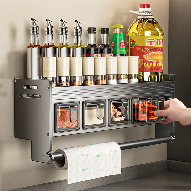 Kitchen Seasoning Rack Non-punching Wall Hanging Multi-function, Condiment Storage God