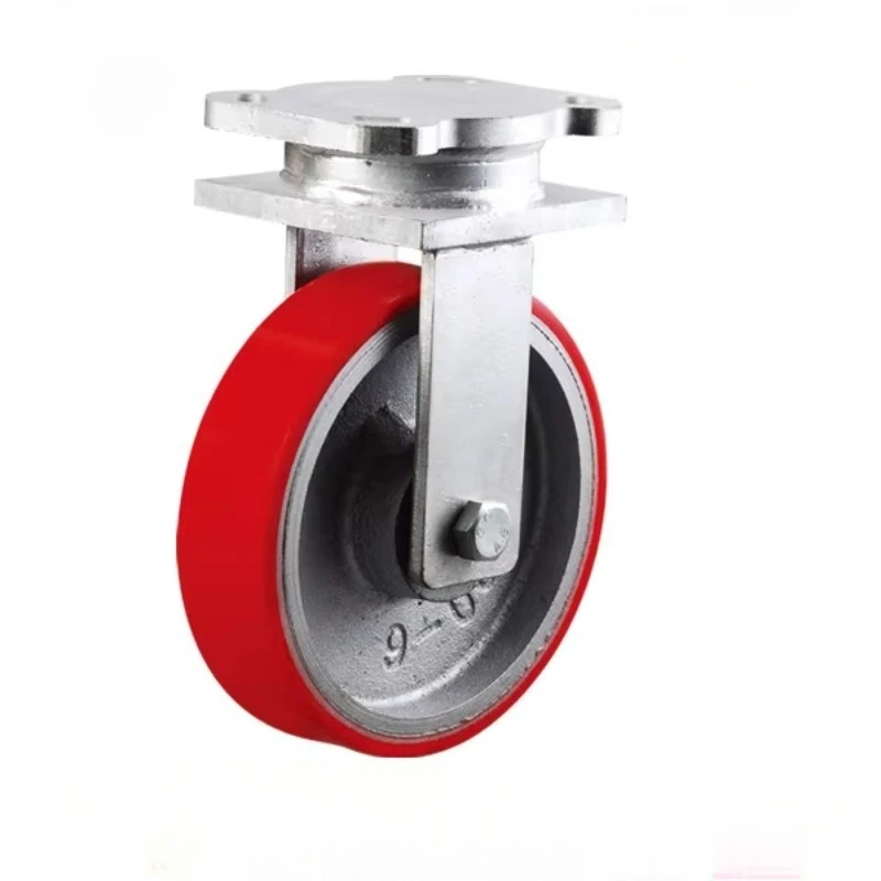 Industrial Drop Heavy Duty Top Plate Swivel 8 Inch Cast Iron/PU Double Wheel Caster Wheels 2 Tons Load Capacity