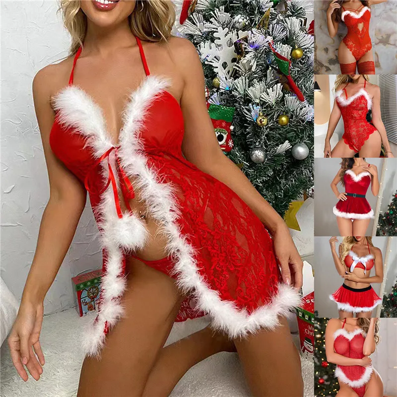 Women Sexy Christmas Jumpsuit Skirt Pajamas Lingerie Sleeveless Backless Sexy Underwear Skirt Solid Sexy Rabbit Girl Xmas