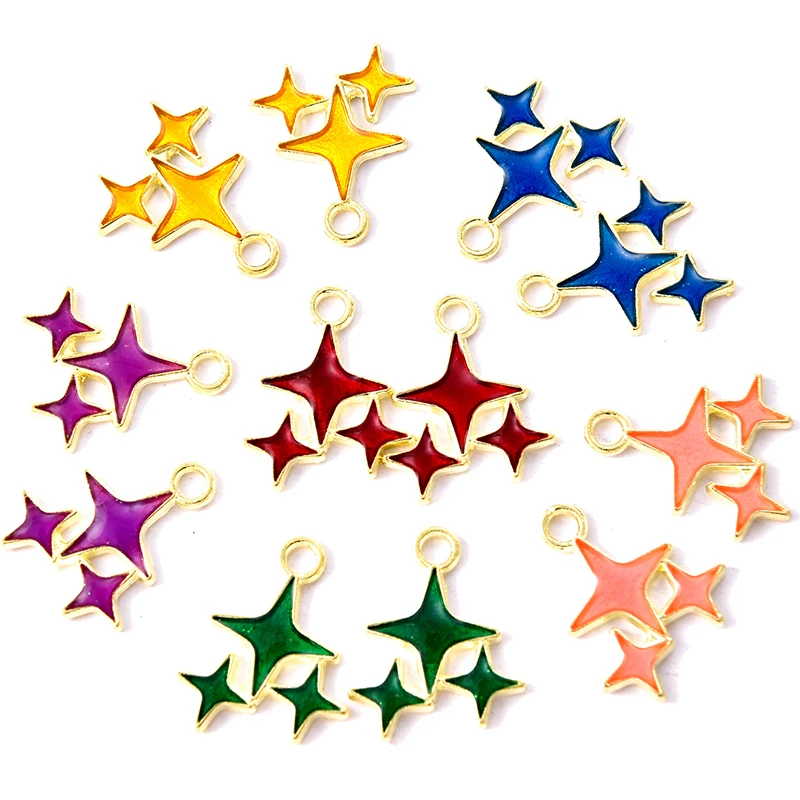 10PCS 17*14mm 6 Color Alloy Metal Enamel Small Stars Charms KC Gold Pendant For DIY earrings Bracelet Necklace Jewelry Making