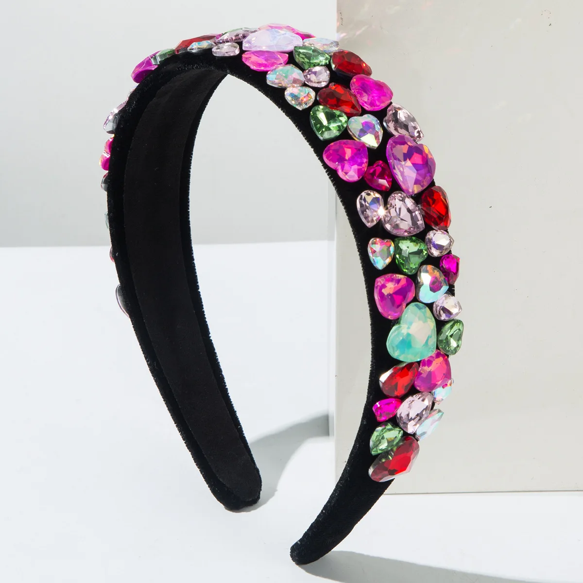 New Baroque Hairband With Wide Edges Colorful Heart-Shaped Full Drill Bits Sweet Hair Accessory For Women 431