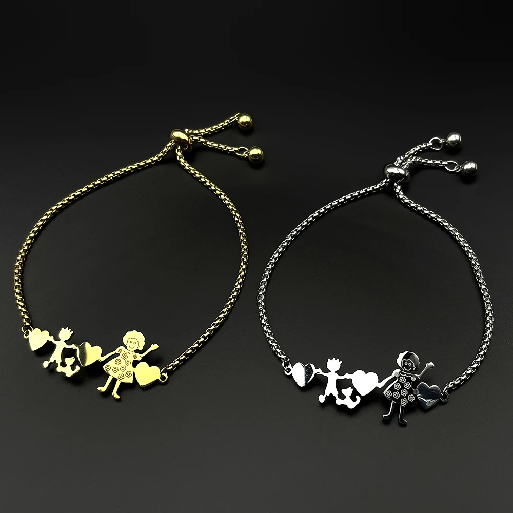 Familien-Liebe Bruder Schwester Charm-Armband Verstellbar Goldfarben Edelstahl Mama Hund Schmuck Muttertag Kindertag Geschenk – Detail 5