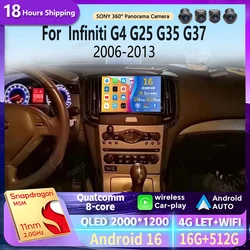 Android 16 Carplay Auto 2K Screen Car Radio BT Multimedia Player For Infiniti G4 G25 G35 G37 2006 - 2013 2 din Autoradio Stereo