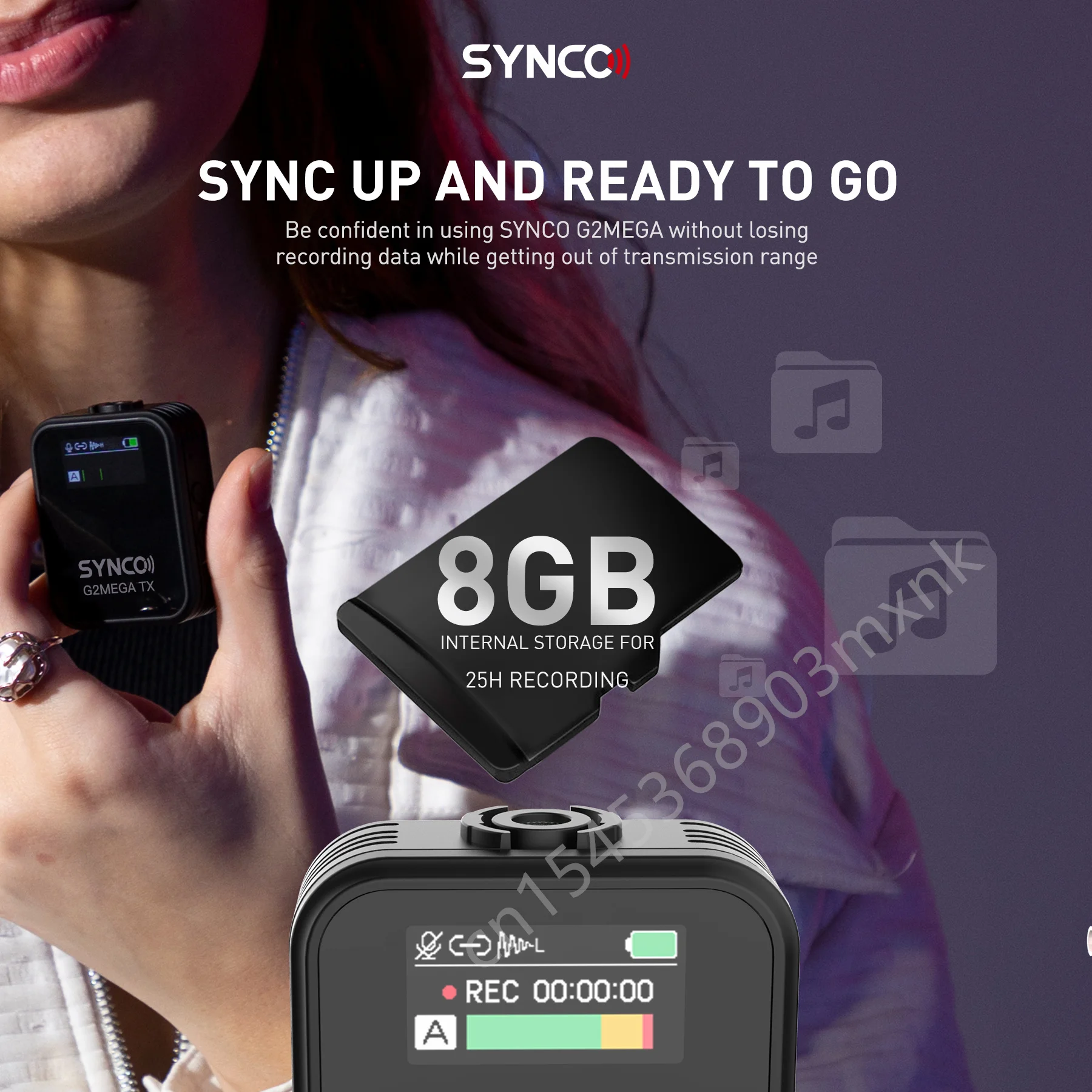 Microfoni Wireless SYNCO G2 Mega per riprese con custodia di ricarica trasmissione Wireless da 200m cancellazione del rumore con un clic 2.4GHz