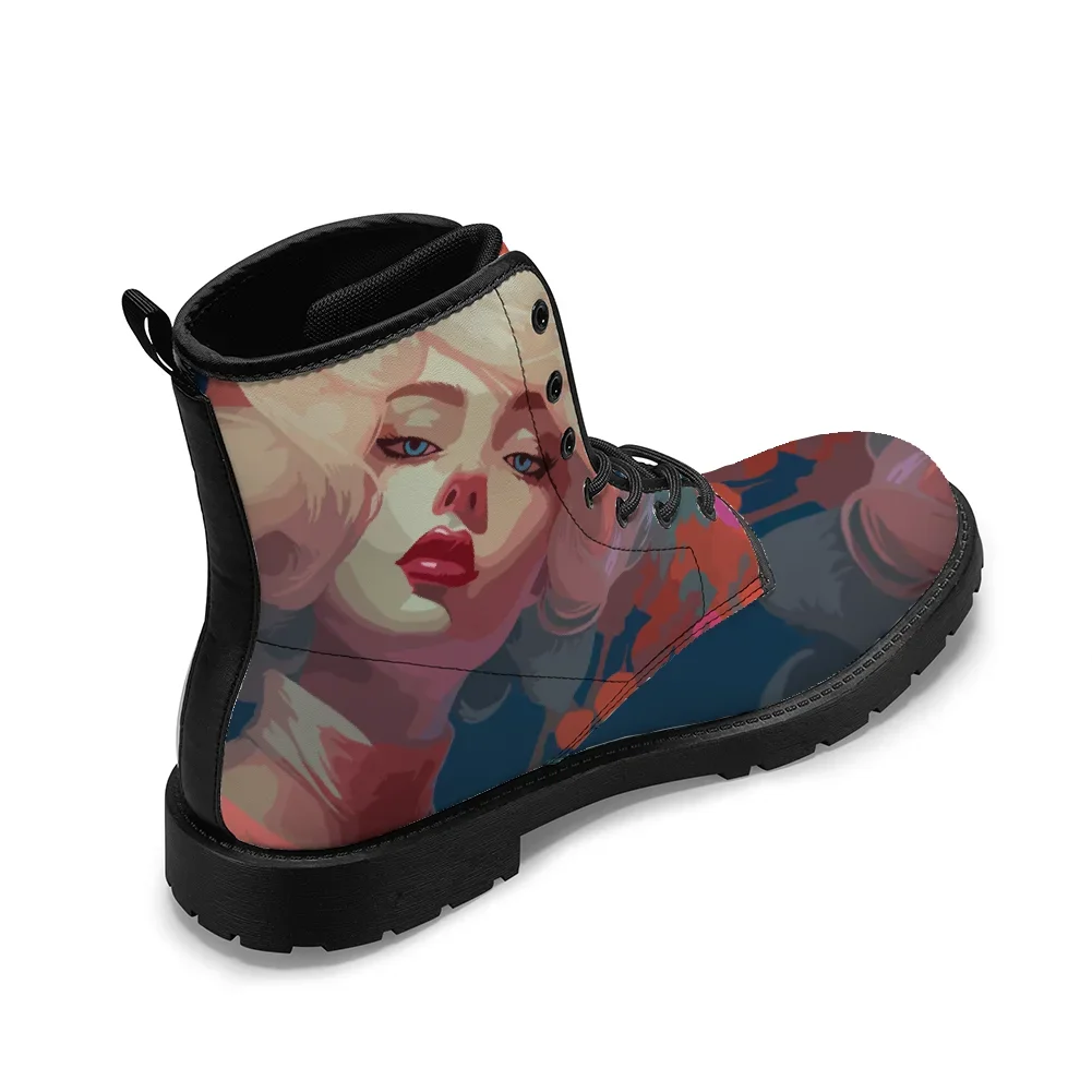 Fashionable girl portrait printed mid-calf boots trendy autumn and winter boots for men and women
