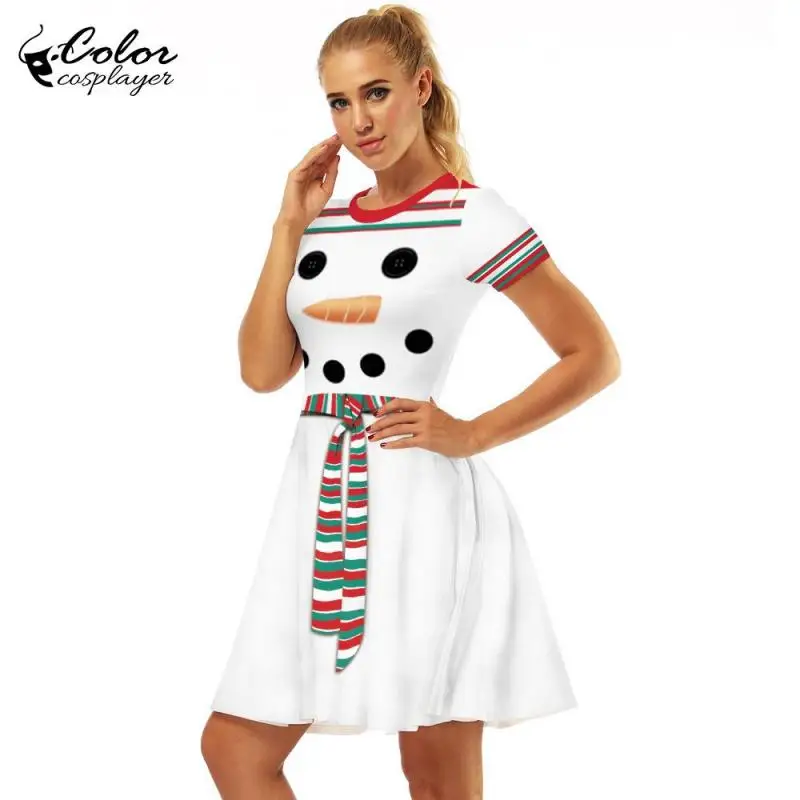 Color Cosplayer Christmas Dress for Women Snowman Graphics 3D Printing Robe Xmas Cosplay Costume Anime Disguise Adult Clothing