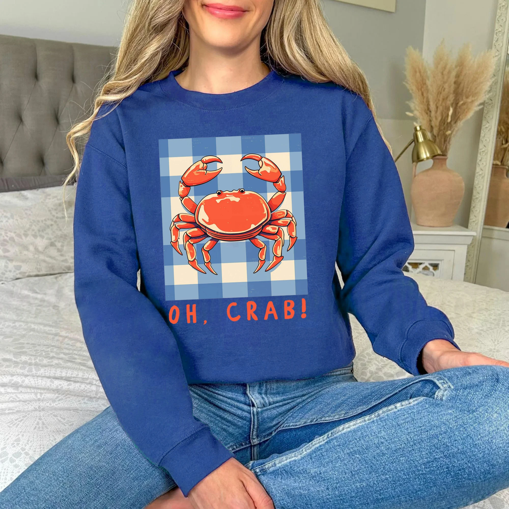 

Толстовка с принтом Oh Crab, женская мягкая универсальная толстовка с круглым вырезом, повседневный флисовый базовый пуловер, модная одежда унисекс в стиле хип-хоп