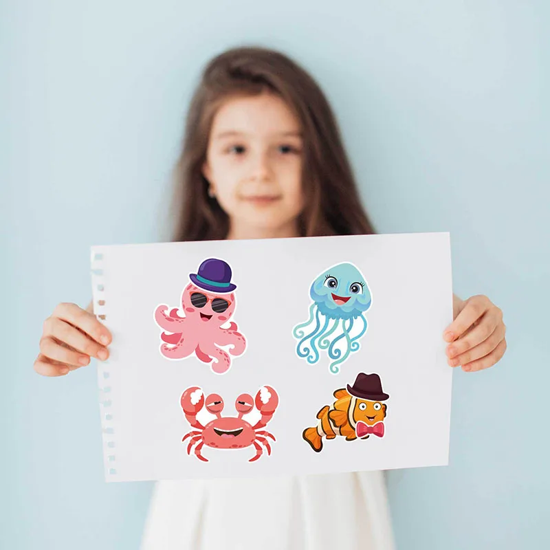 Children Creative Make Your Own Marine Animal Worlds Stickers 6-24Sheets Cartoon Shark Tortoise Make A Face Stickers for Kids