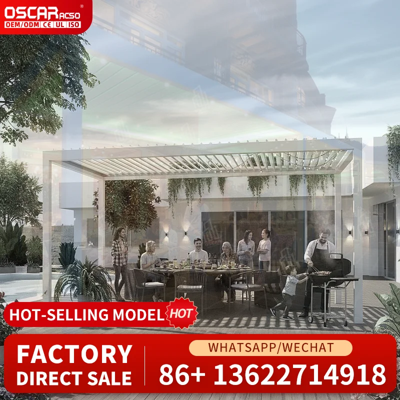 Waterproof Adjustable Balcony Pergola with Louvre Roof Durable Aluminum Frame High Wind Resistant Suitable for Balcony Garden Pa