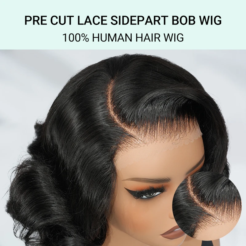 Alipearl Hair Loose Body Pre Cut Lace Side Part Bob Wig 5x7 Glueless Prestyled 3D Wig Cap Human Hair Ready To Go Wig180% Density