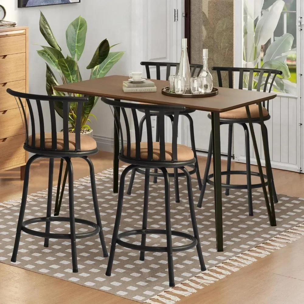 Classic Barstools Set of 4, Country Style Bar Chairs with Back and Footrest Swivel Counter Height Bar Stools for Kitchen Island