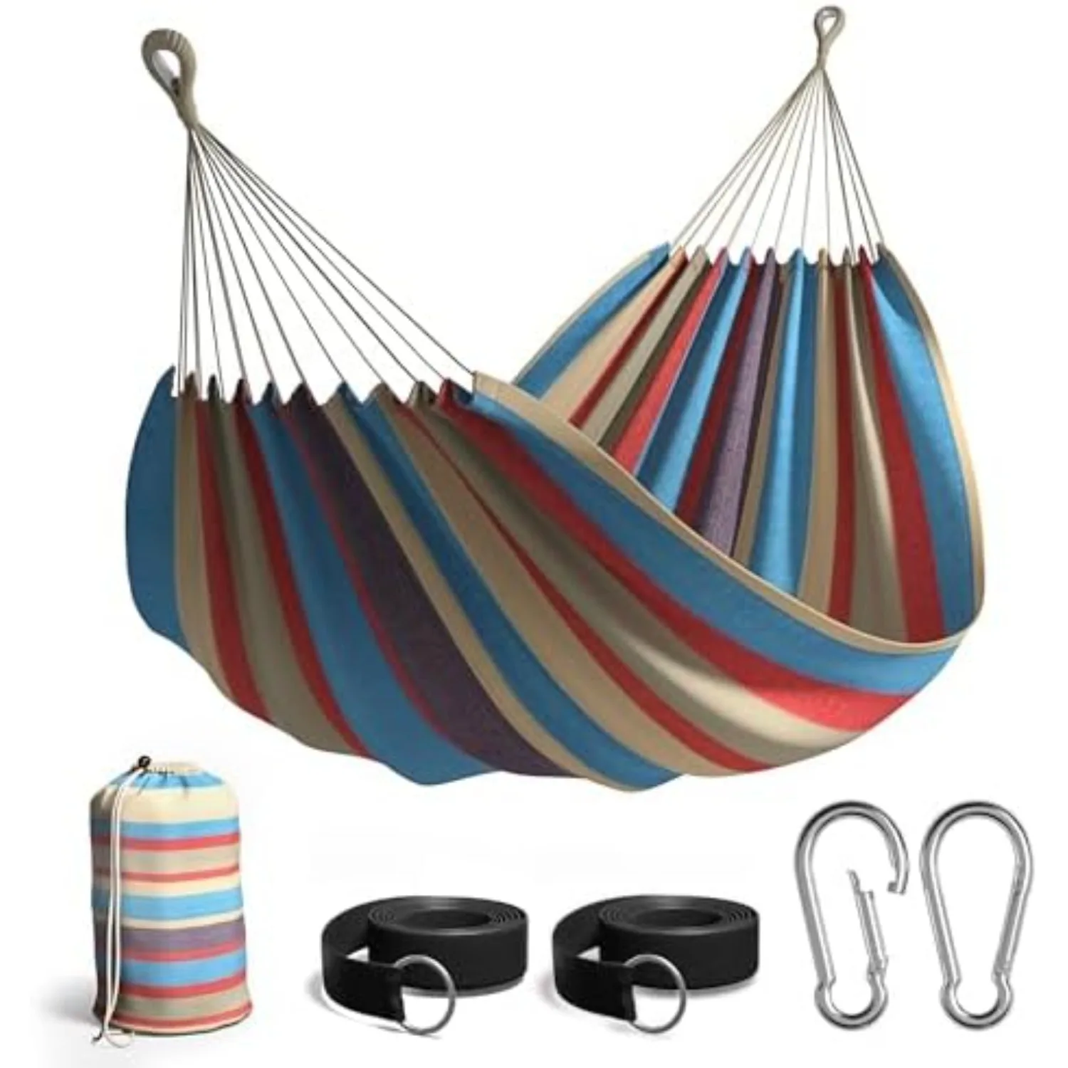  Brazilian Double Hammock - Extra-Long Two Person Portable Hammock Bed for Indoor or Outdoor Spaces - Hanging Rope