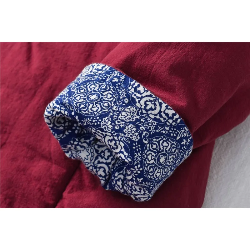 Luxury Brand Vintage Cotton Linen Long Parka Coat Warm Winter Trench Coat Patchwork Single-breasted Harajuku Outerwear Losse Top