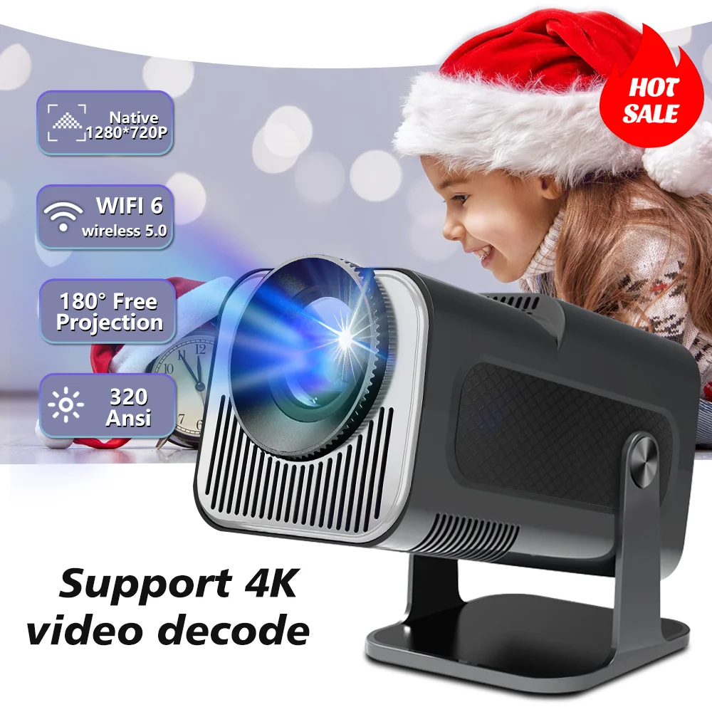 

HY320Mini Projector Android11 H713 Wifi6 320ANSI Native 1280*720P BT5.0 Support 1080P 4K HD Home Cinema Outdoor Travel Projector