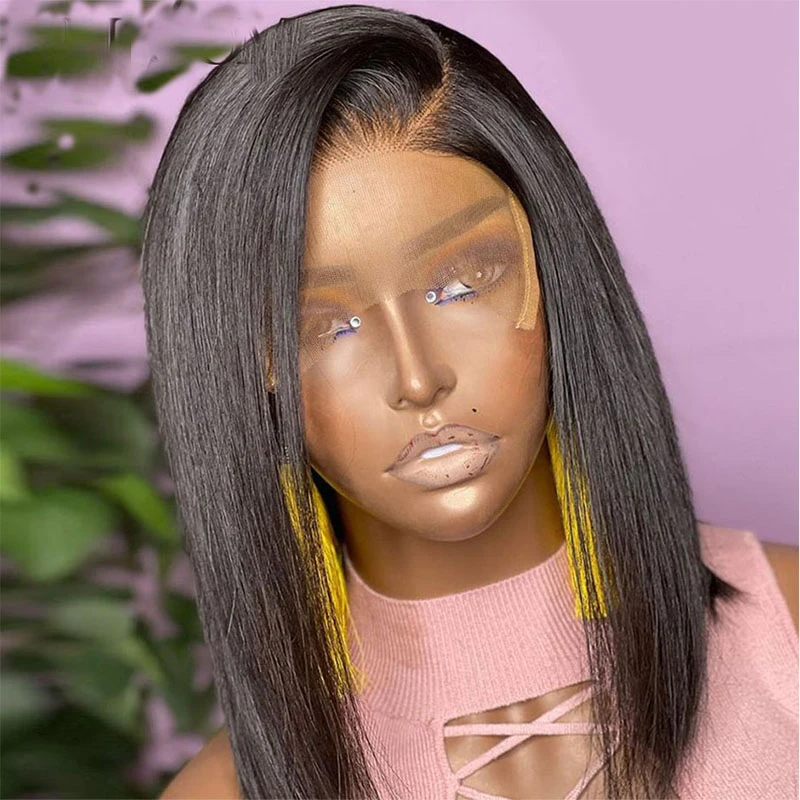 

GEECSKOL OVE European and American Split Short Straight Hair With Front Lace Headband Wigs