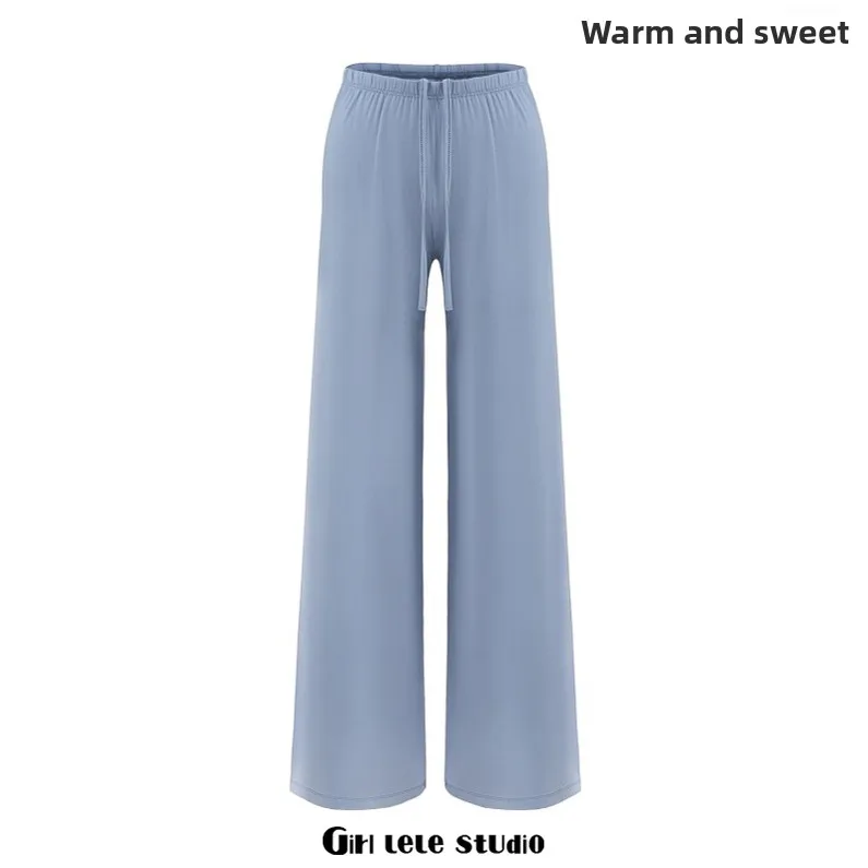 Pantalones de pierna ancha de cintura alta para mujer, pantalón informal de corte recto, holgado, con cintura elástica, pantalones largos Dstring Pure Desire Sle