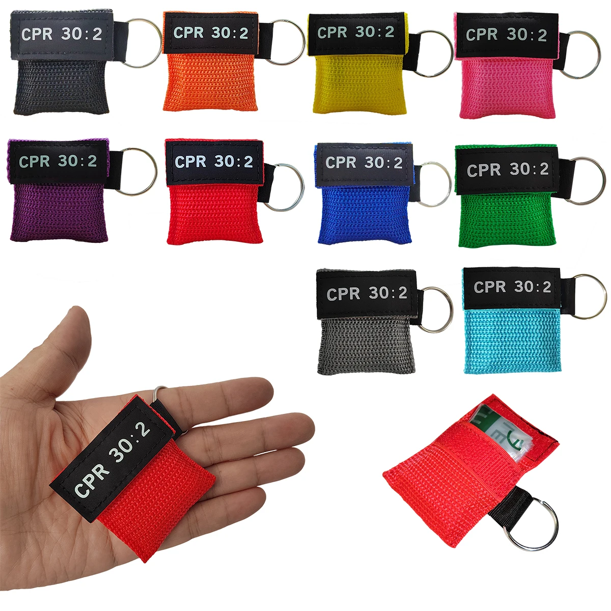 100 pcs CPR Masks Keychain Face Shield CPR/AED First Aid Training 30:2 New