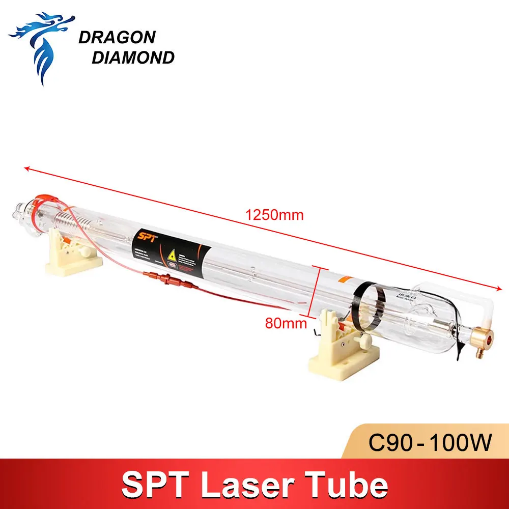 DRAGON DIAMOND SPT 90-100W CO2 rura laserowa szklana fajka metalowa główka o długości 1250mm Dia.80mm dla maszyna do laserowego cięcia i grawerowania CO2
