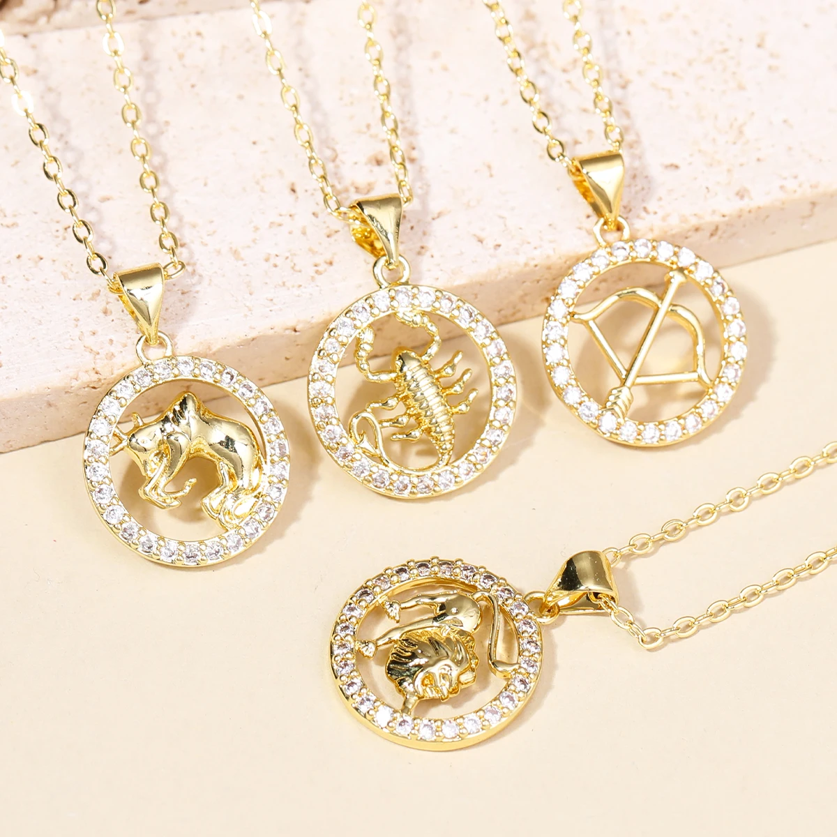 Women's 12 Zodiac Necklace Copper Gold Plated, Constellation Pendant Chain Collar Birthday Jewelry Women Jewelry