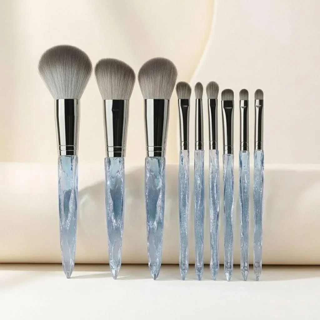Professional 9PCS Aesthetic Ice Crystal Makeup Brush Set High Quality Blush Eyeshadow Brushes Beauty Tools for Makeup Lovers