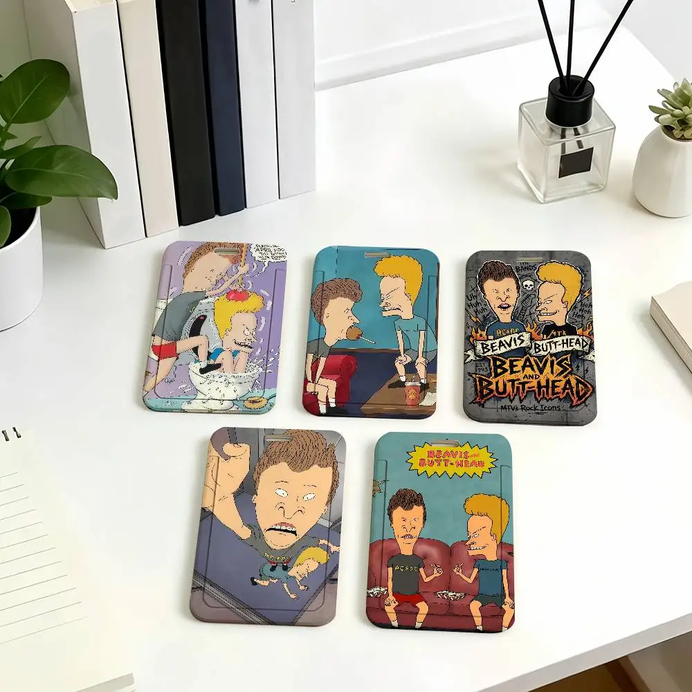 Cartoon Beavis and Butt-Head Card Holder Student ID Case Daily Use Subway Commute Work Cover Office School Bus Protector
