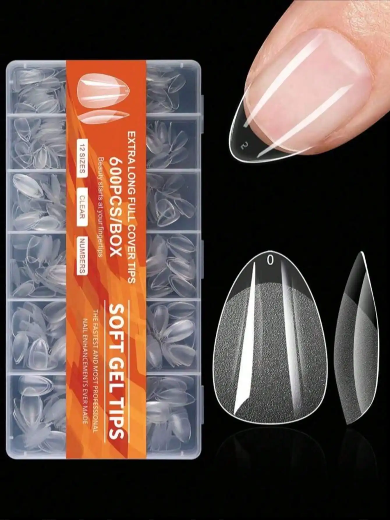 

600pcs Full Coverage Press-On Nails, Stiletto, Almond, Square, Coffin, French Tip Fake Nails, Removable Gel Extension Nail Stick