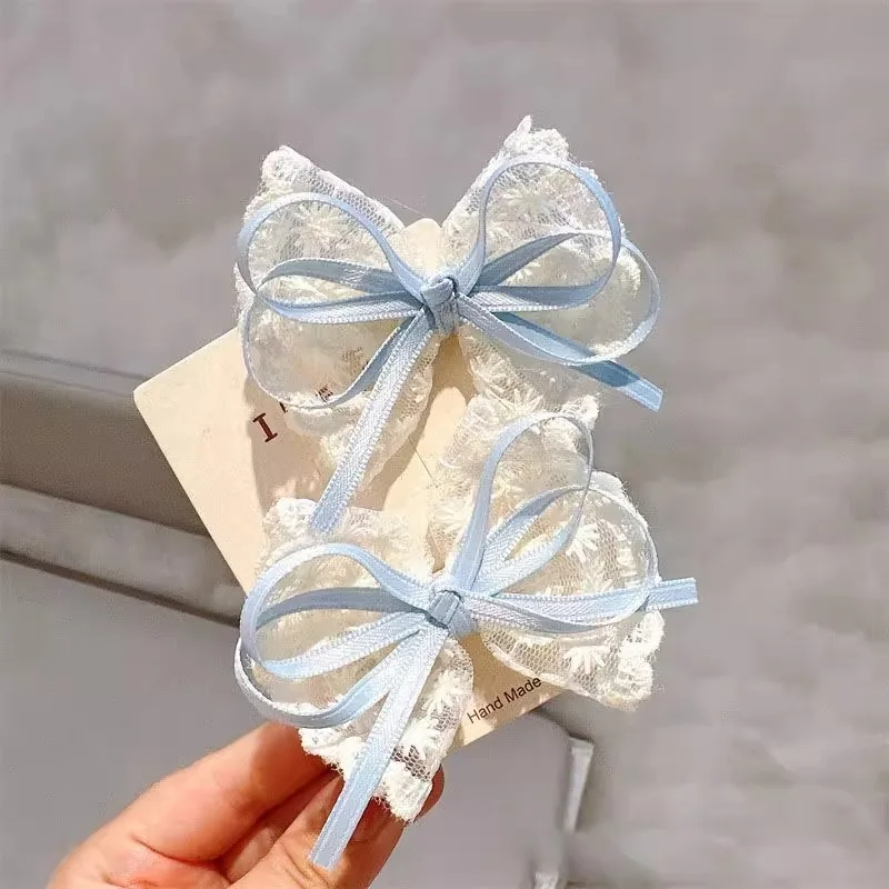 New Lace Bow Hair Clips for Baby Girl Korean Sweet Bowknot Hairpins Barrettes Handmade Headdress 2PCS/Set Kids Hair Accessories