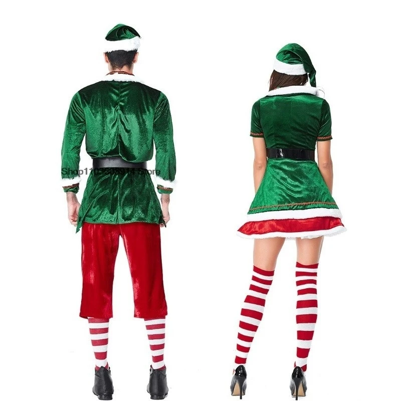 Santa Claus Elf Little Helpers Costume Christmas Elves Adult X-mas Family Mr Mrs Fleece Velvet Matching Outfit For Men Women