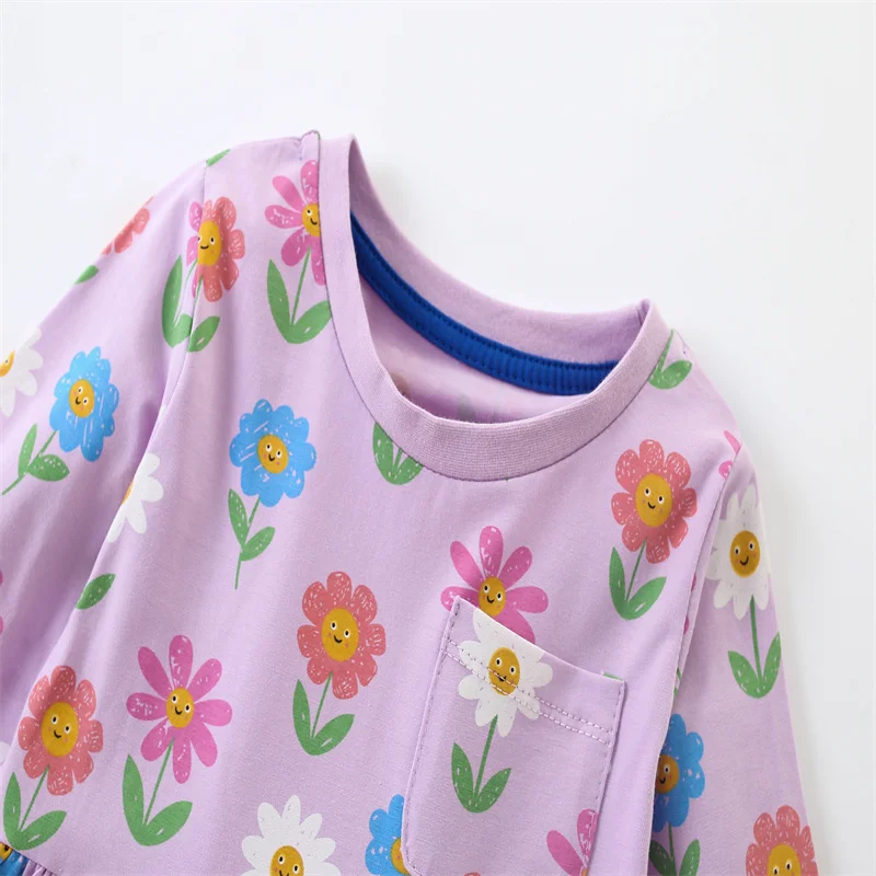 Jumping Meters 2-7T Kids Long Sleeve Princess Girls Dresses Flowers Print Autumn Spring Hot Selling Birthday Party Dresses