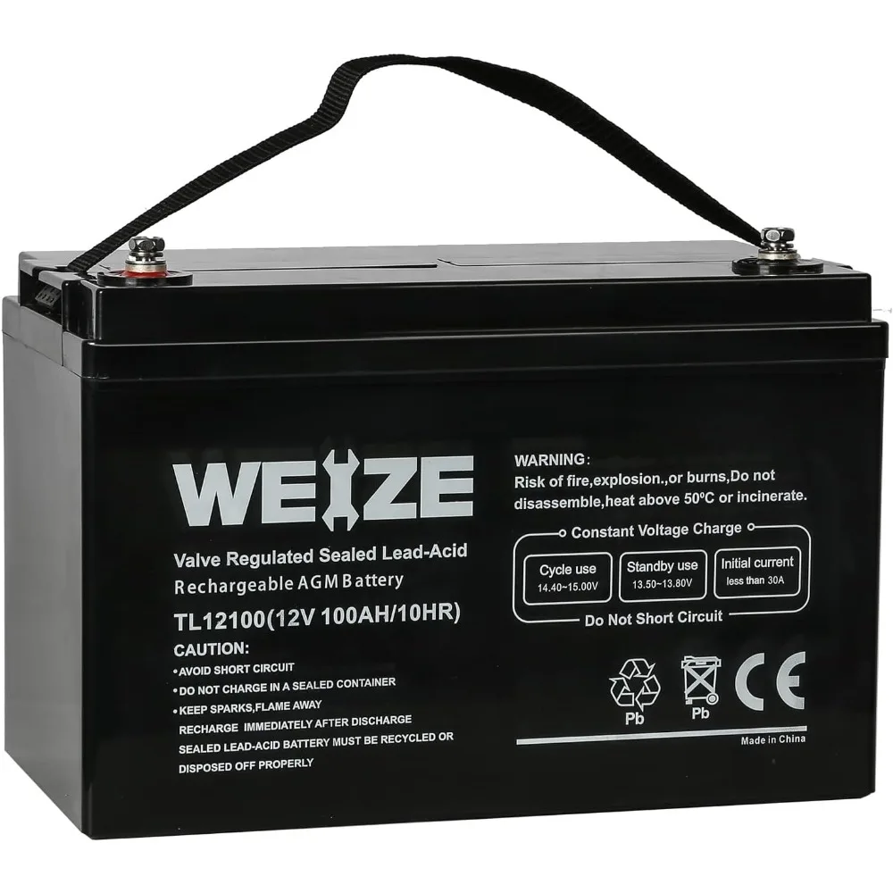 Weize Deep Cycle Agm 12 Volt 100ah Batterij, Onderhoudsvrij, 3% Zelfontladingssnelheid, 1150a Max Ontlaadstroom