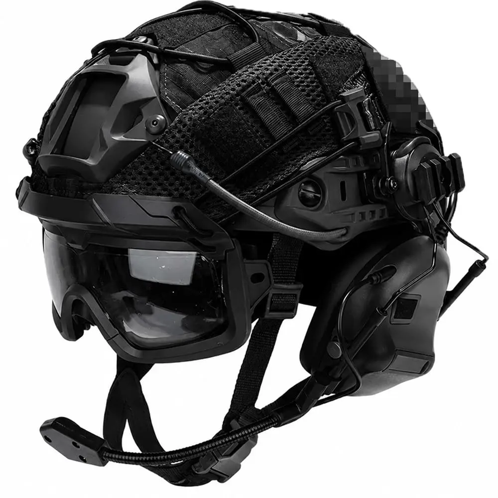 Tactical Helmet Set Airsoft Paintball FAST Helmet with Headset Goggles Cover Adjustable Protective Gear for Hunting CS