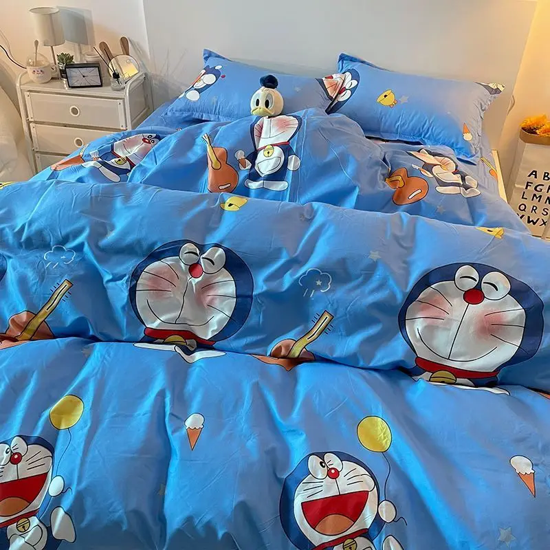 4Pcs/set Kawaii Anime Cartoon Doraemon Bedding Quilt Cover Student Bedding Soft Microfiber Bedspread Lightweight Coverlet Gifts