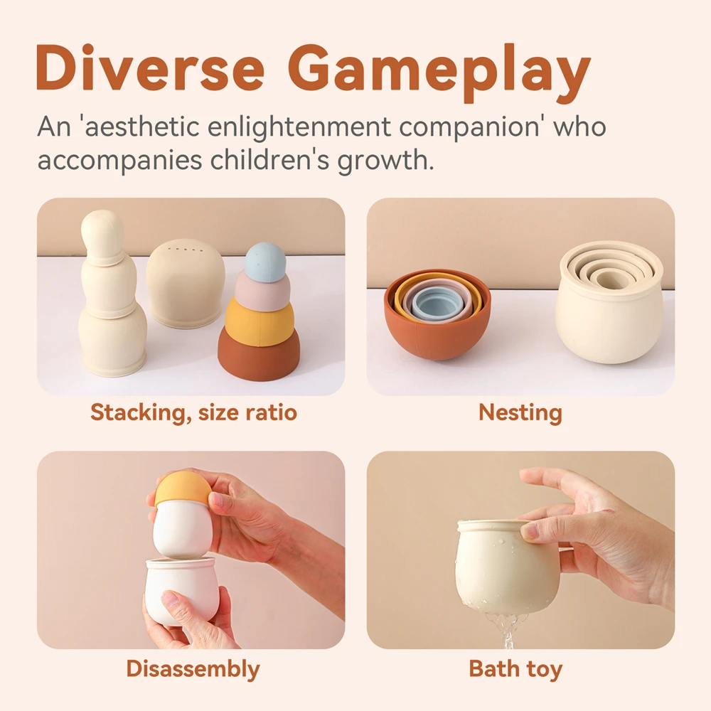 Paddestoel Matryoshka Siliconen Babyspeelgoed Educatief Cartoon Gestapeld Nestelen Pop Speelgoed Vinger Precisie Beweging Speelgoed Babycadeaus