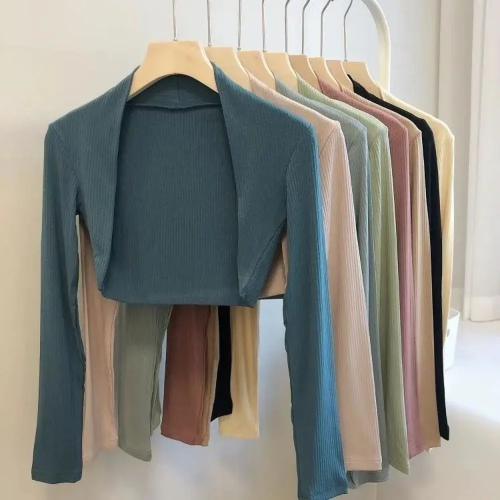 Versatile Long Sleeved Yoga Cover Up Pure Color Shawl Neck Women Outerwear Polyester Fiber Ballet Dance Vest Commute Wear