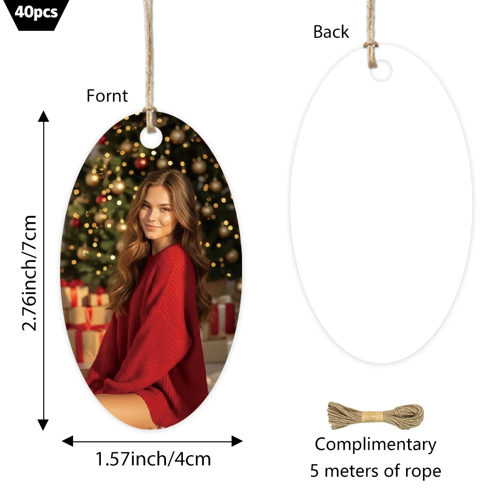 40pcs, Custom Image Tags, Personalized Oval Photo Gift Tags, Hanging Paper Labels with  Rope, Christmas Gift for Family