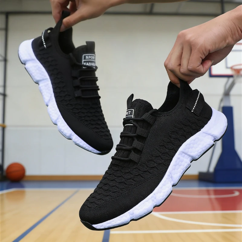 Gelbe Strick-Laufschuhe für Herren, leichte, atmungsaktive Turnschuhe, rutschfeste, modische, lässige Sportschuhe für das Fitnessstudio, Outdoor, Neu eingetroffen – Detail 3