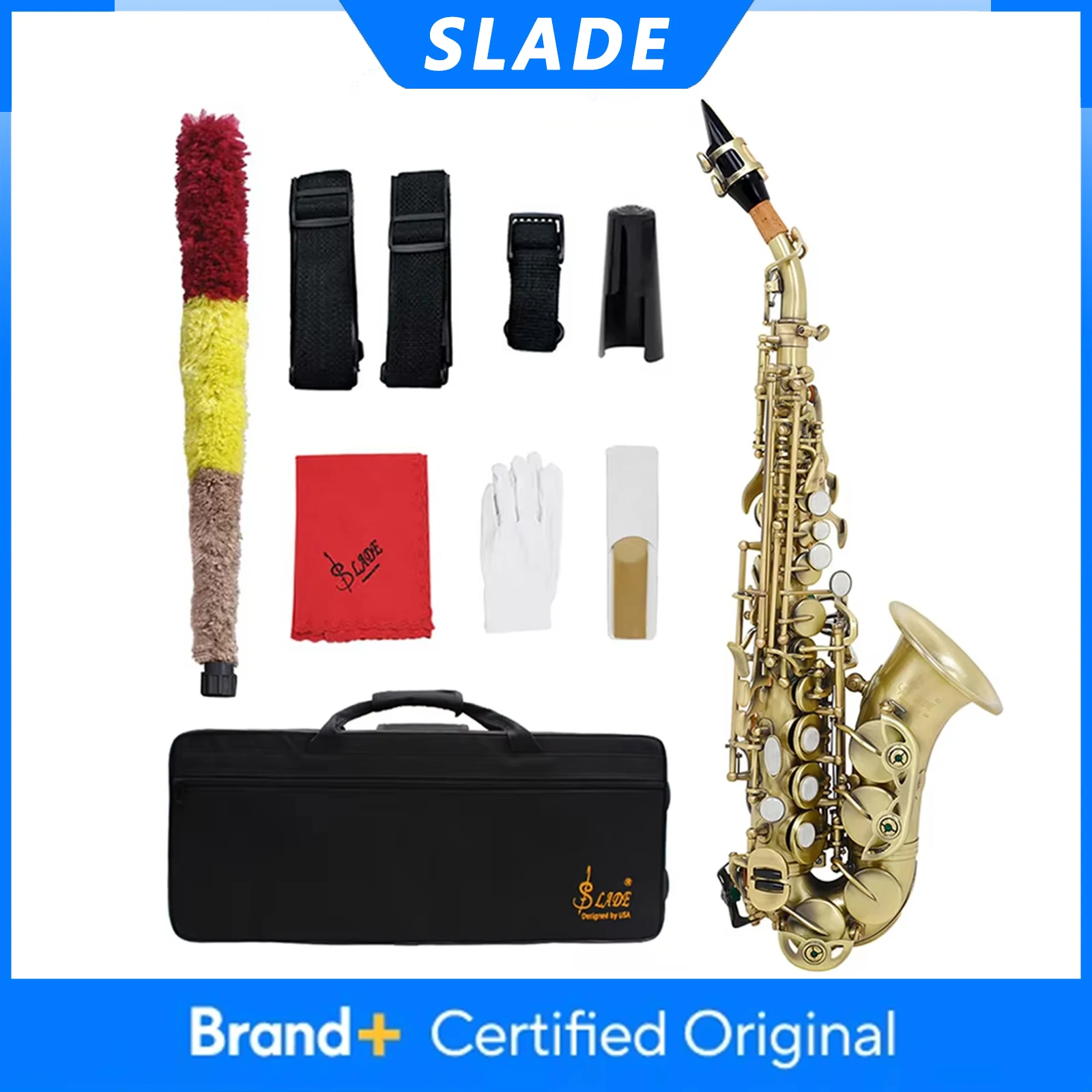 

SLADE S94 Soprano Saxophone Brass Body Bb Sax Cyan Antique Saxofone Woodwind Instrument with Case Reeds Gloves Parts Accessories