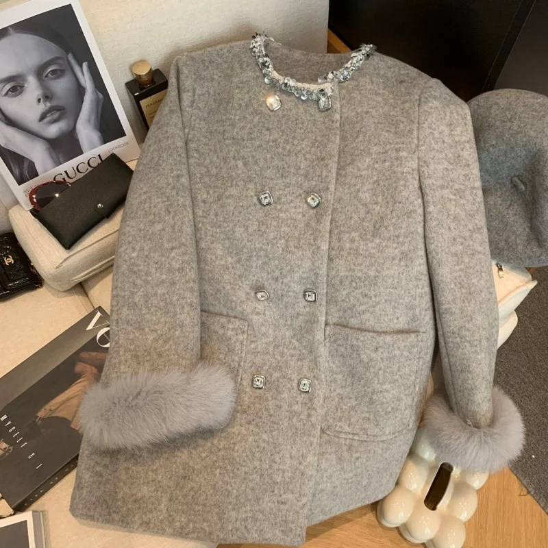 2025 Winter New Arrival: High-End Light Luxury Double Row Buttons With Sleeve Pockets And Drilled Pockets, Medium-Length Women'S