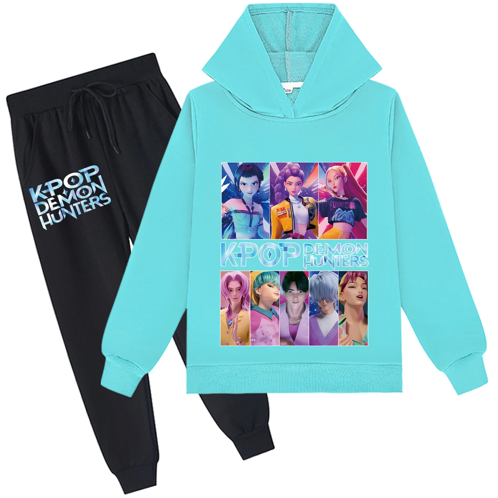 Conjunto de 2 uds de sudadera y pantalones de chándal de algodón para niños, chándal suave Kpop Demon Hunters, chándal suelto para 2-14 años