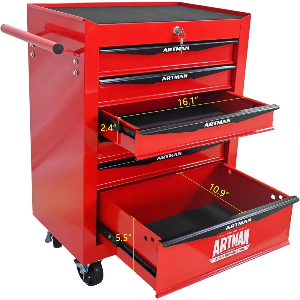 Multifunctionele rollende gereedschapswagen met 6 laden, robuuste trolley-organizer voor gereedschapsopslag in magazijnen