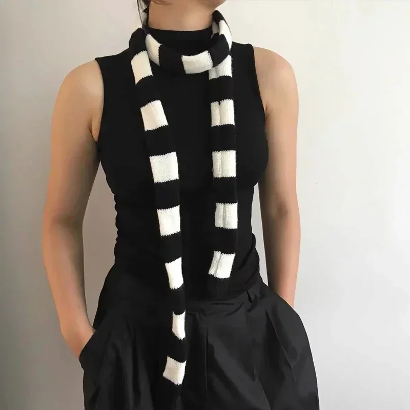 Knitted Punk Harajuku Subculture Two-dimensional Striped Thin Scarf Woman Thickened Concave Shape Decorative Scarf Men Women