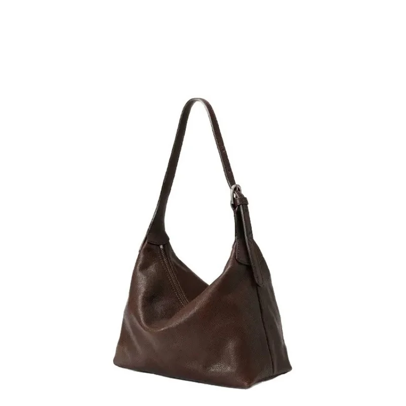 Top-layer cowhide commuter bag, casual and versatile single-shoulder genuine leather dumpling bag for women