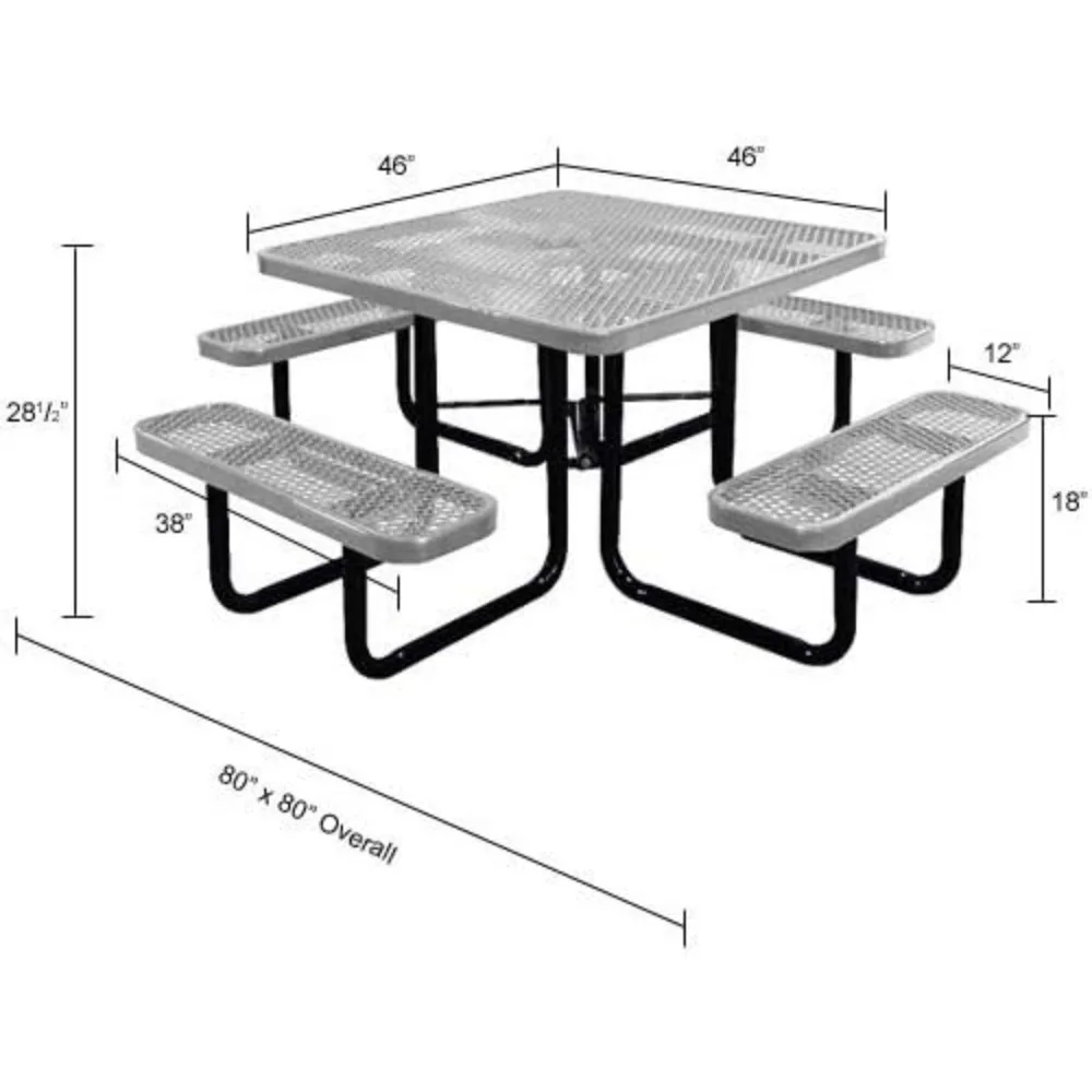 Picnic Table, Expanded, Heavy-gauge Metal Mesh with Thermoplastic Coating, Load Rating 1600 Lb, Metal Outdoor Table