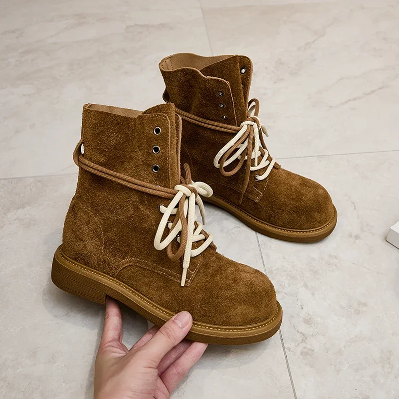 Genuine Leather Women's Biker Ankle Boots - AIYUQI 2025