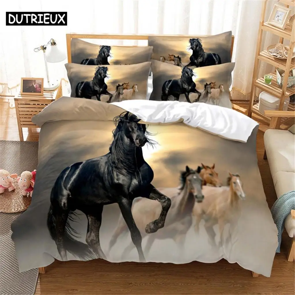 

3D Printed Queen - Size Horse - Themed Duvet Cover Bedding Set for Bedroom