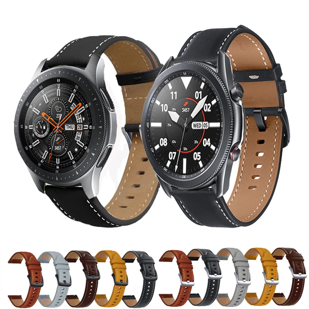 20mm 22mm Genuine Leather Band For Samsung Galaxy Watch 3 41mm 45mm Official Bracelet For Galaxy 42mm 46mm/Active/Gear S3 Strap