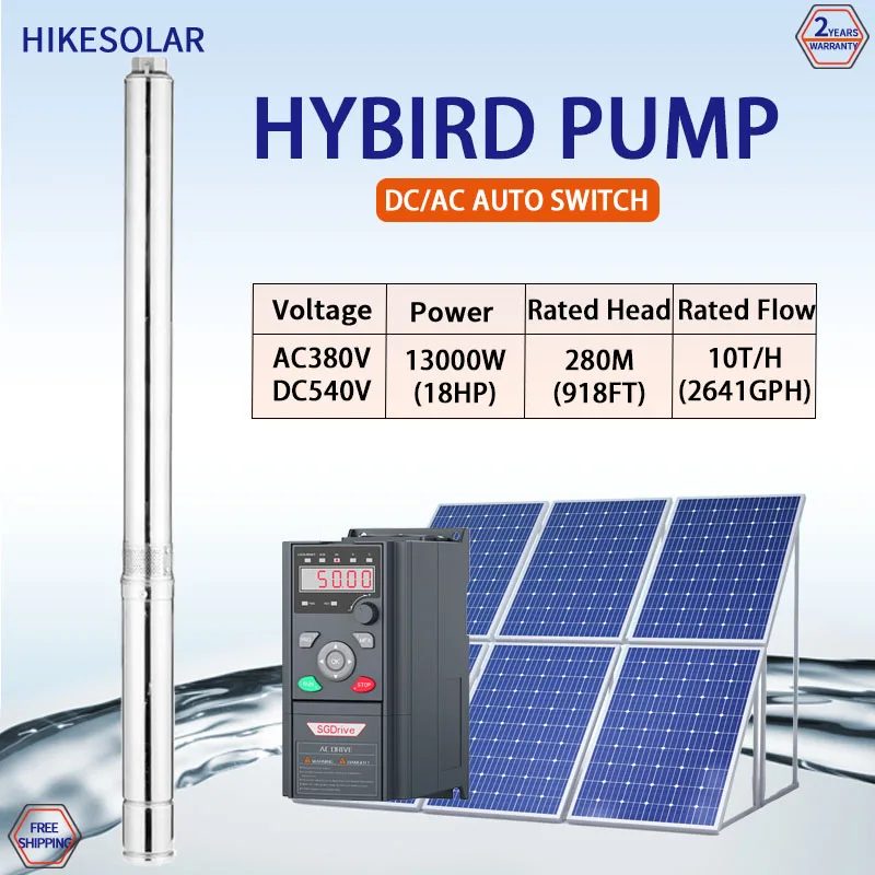 Hybrid AC/DC Solar Water Pump 18HP Energy System Submersible MPPT Controller Outlet 1.5