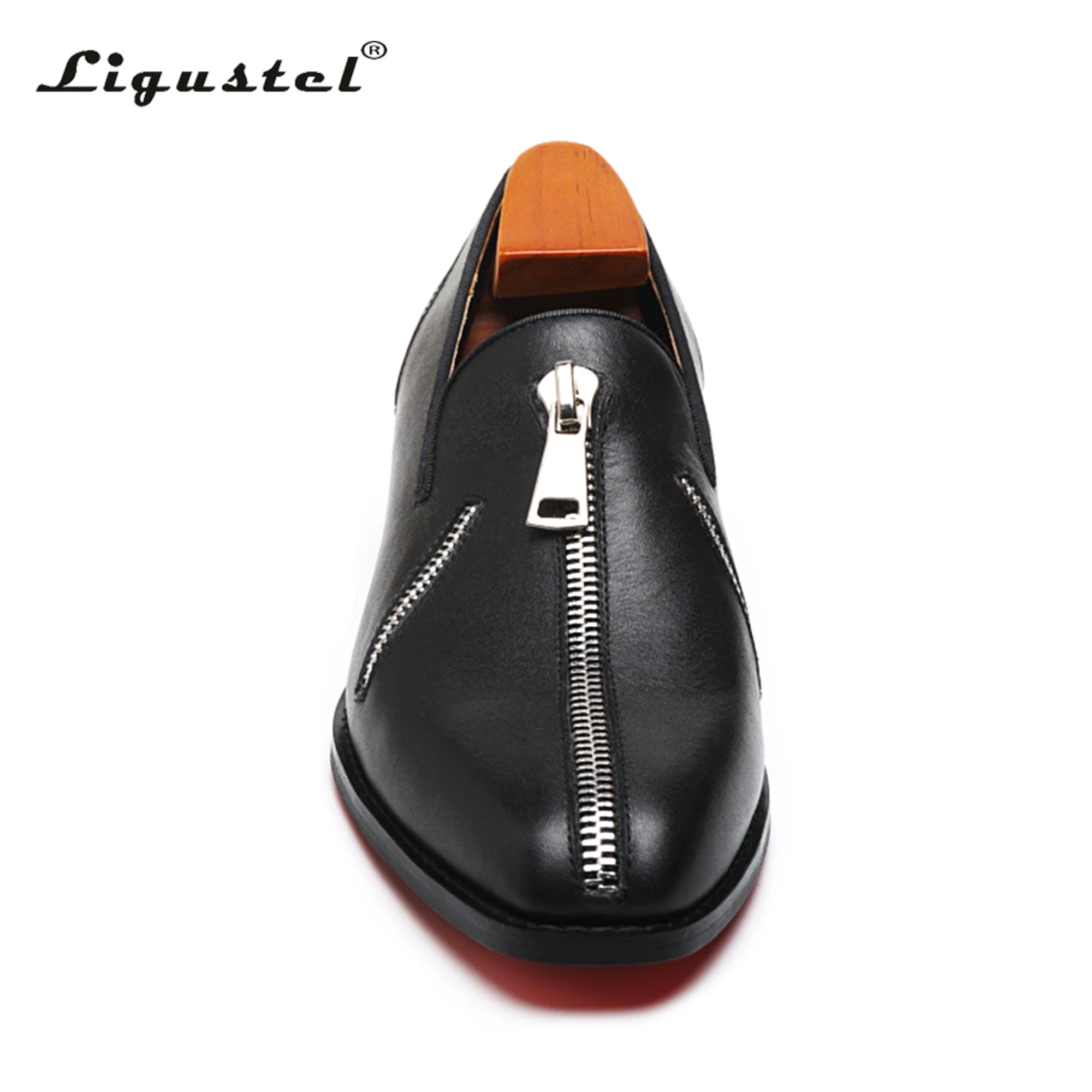 Ligustel-zapatos de suela roja hechos a mano para hombre, mocasines de cuero negro, a la moda, para fiesta de boda, talla grande