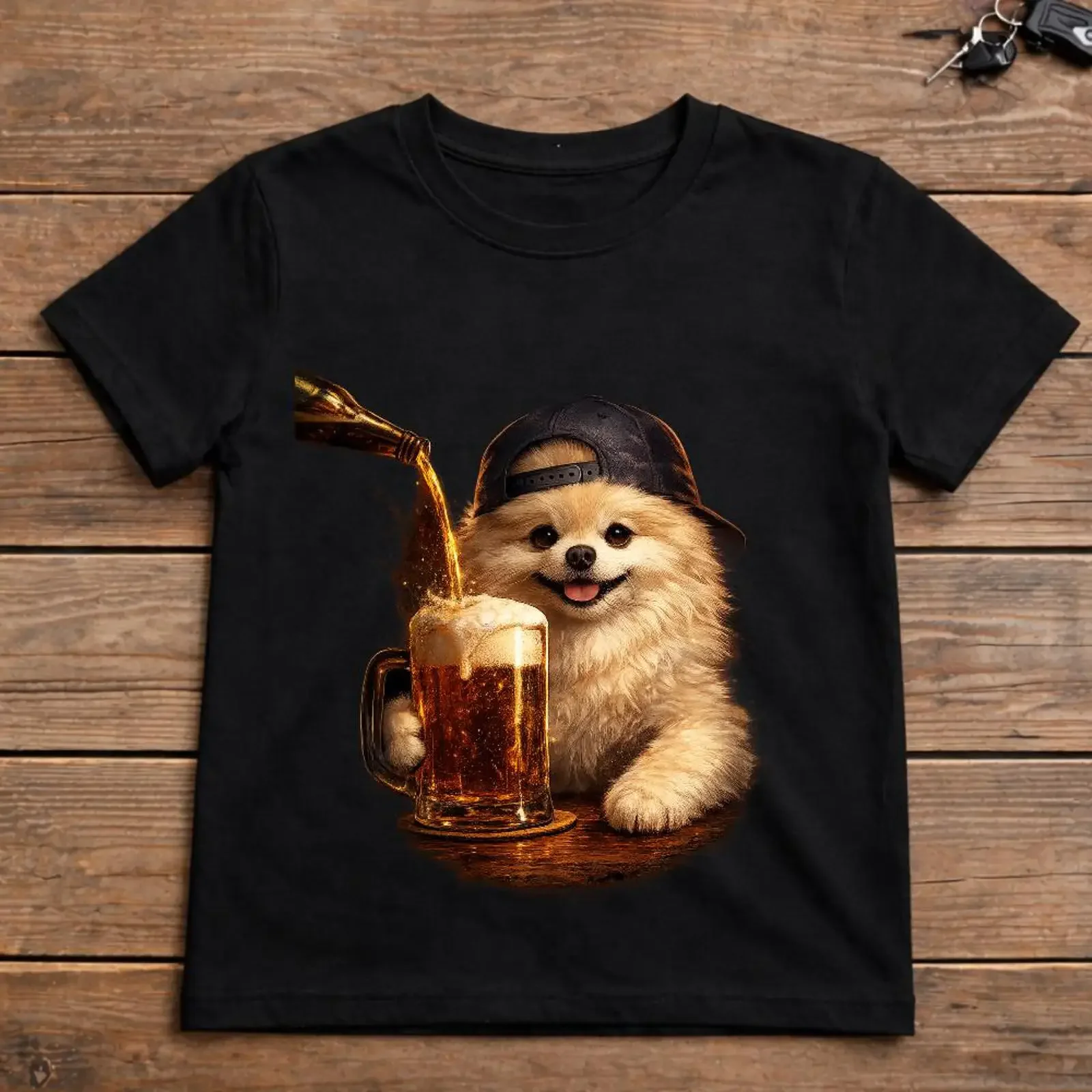 Pomeranian Drinking Beer T Shirt Funny Fathers Day Dog Meme hilarious pom lover gift cute pet graphic tee vintage Washed