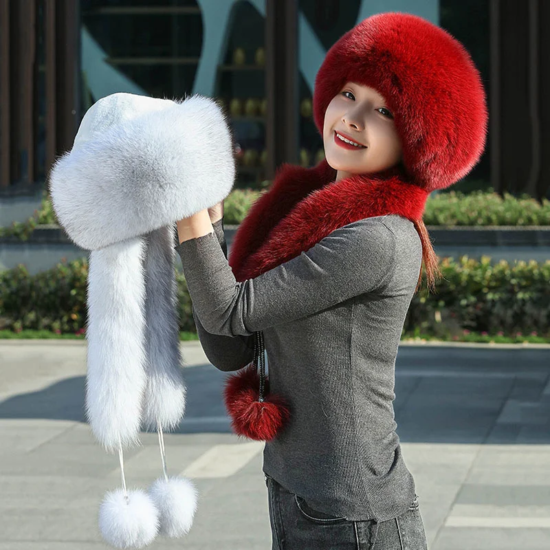 Free Shipping Natural Fox Fur Hat Women Cap Thick Fur Cap Winter Warm Ski Hats Female Fashion For Women Hat With Earmuffs Hat